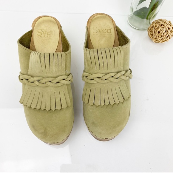 Sven Originals Kiltie Clogs Wood Platform Sole Tan - Picture 3 of 11